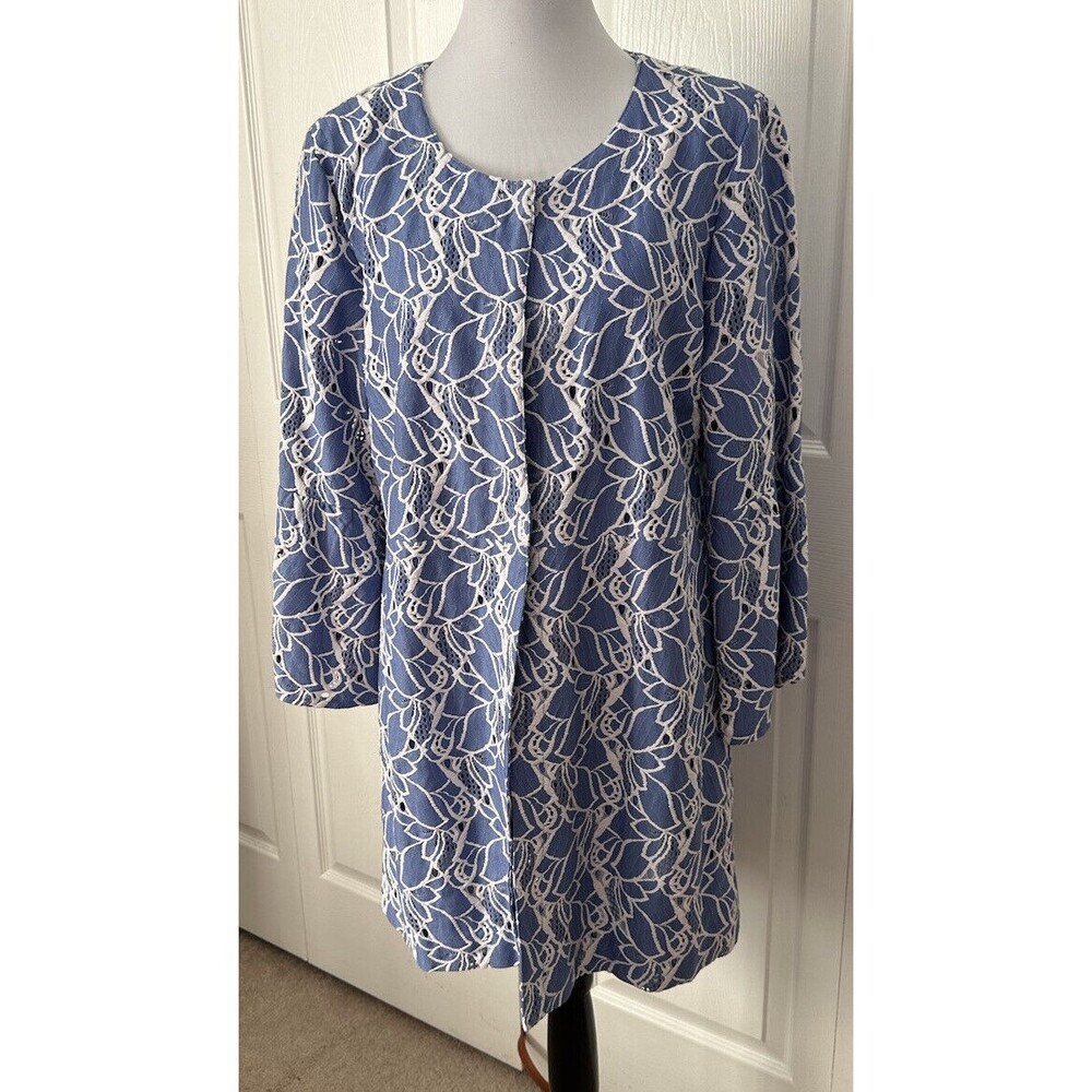 Anthropologie Luii Size L  Blue Lightweight Jacket White lace Overlay Coat NWOT